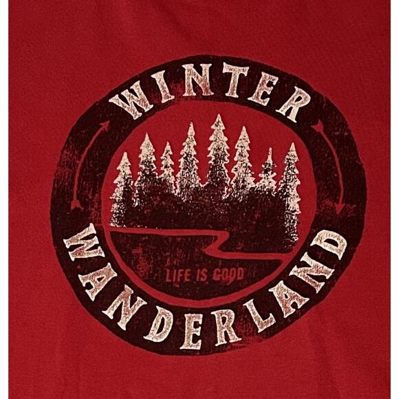 LIFE IS GOOD XXL Winter Wanderland Graphic T Red Men's Classic Fit Long Sleeves - Picture 1 of 9